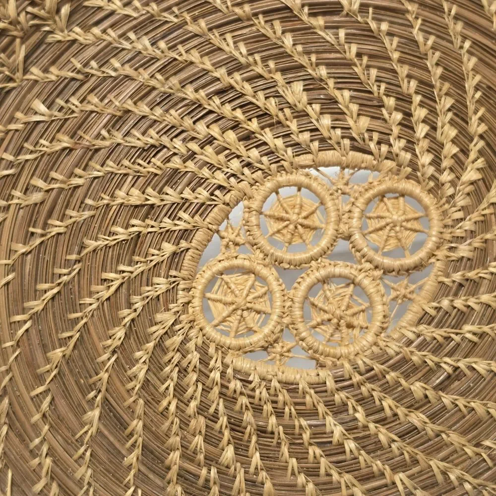 Handwoven Seminole Pine Needle & Raffia Decorative Basket 12.5in Native American